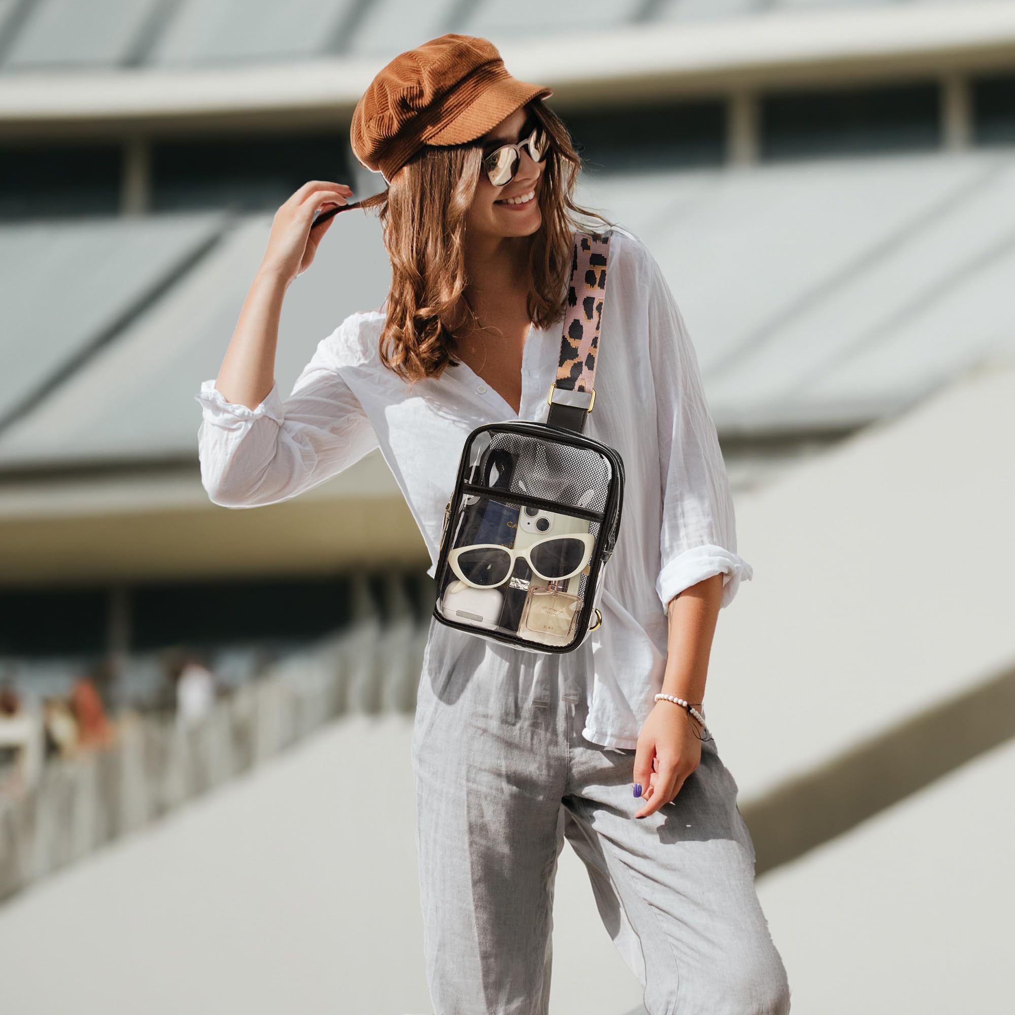 Nifiredacor Clear Bag for Stadium Events, Clear Crossbody Bag Stadium Approved Fanny Pack Concert Purses for Women Men