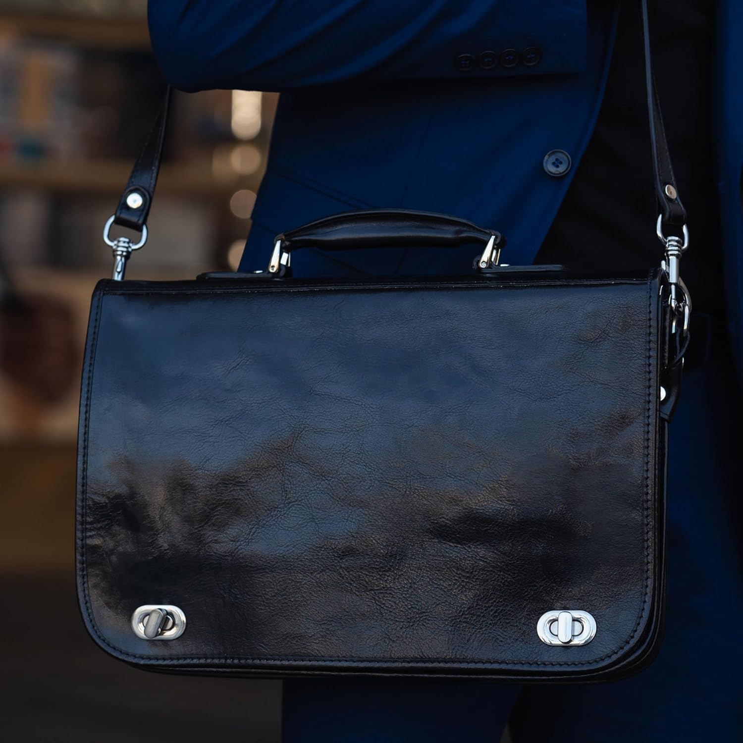 Time Resistance Leather Briefcase for Men - Italian Full Grain Leather Laptop Bag - Messenger Bag - Gift Box Included - Image 3