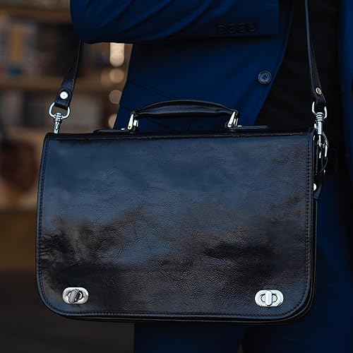 Miniatura 10 de Time Resistance Maletín de cuero para hombre  Bolsa italiana de cuero de grano completo para laptop  Bolsa de mensajero  Caja de regalo incluida