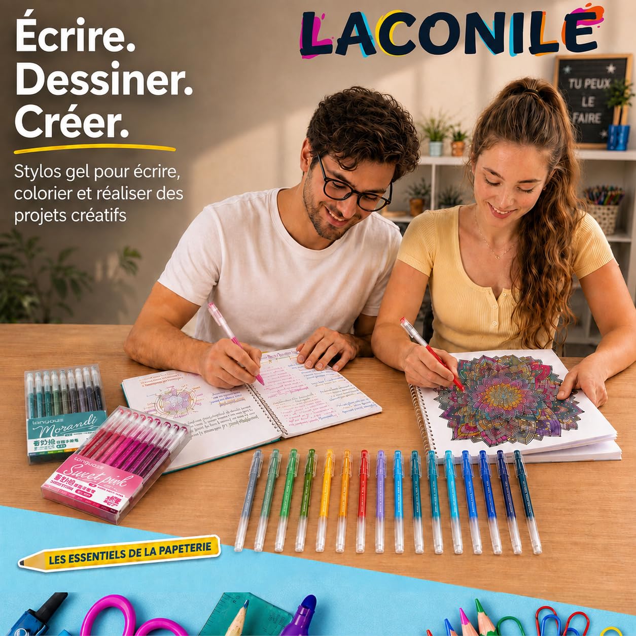 Laconile 240 Stylos Gel pour Coloriage Adulte – Pointe Fine 0,6 mm – Gel Pen pour Scrapbooking, Dessin, Écriture, Griffonnage, Journal – 231 Couleurs Vives + 3 Blanc/3 Argent/3 Or