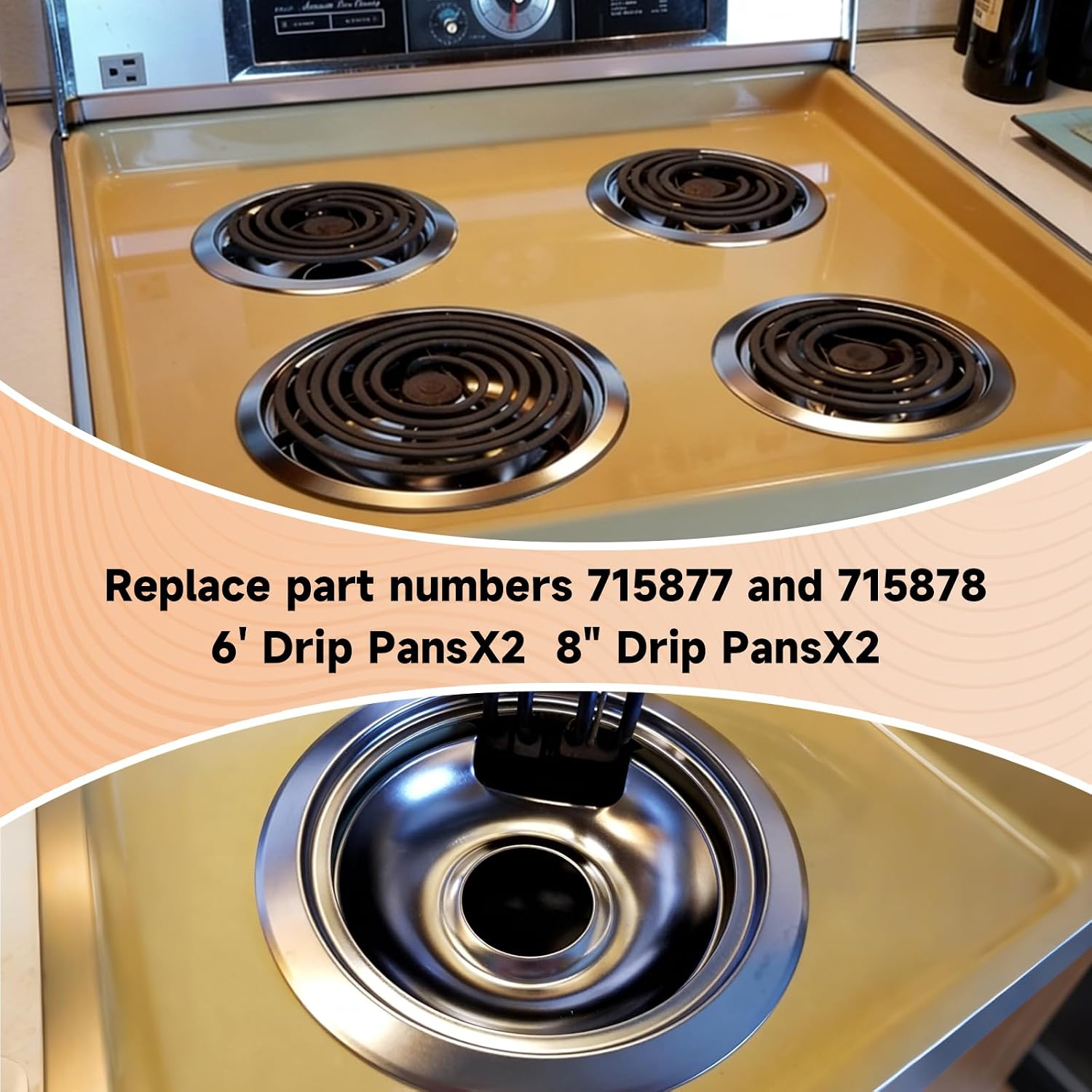 4-Pack Chrome Electric Stove Drip Pans (2 Small 6" & 2 Large 8"), Replacement for Frigidaire, Kenmore, Electrolux Ranges, Replaces 316048413, 316048414, 715877, 715878
