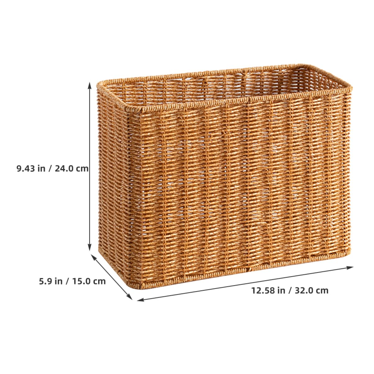 Cesta de Ratán Sintético Alta y Estrecha de Plástico para Almacenamiento | Color Caqui, Almacenamiento de Escritorio, Resistencia a Roturas, Diseño Rústico y Sencillo