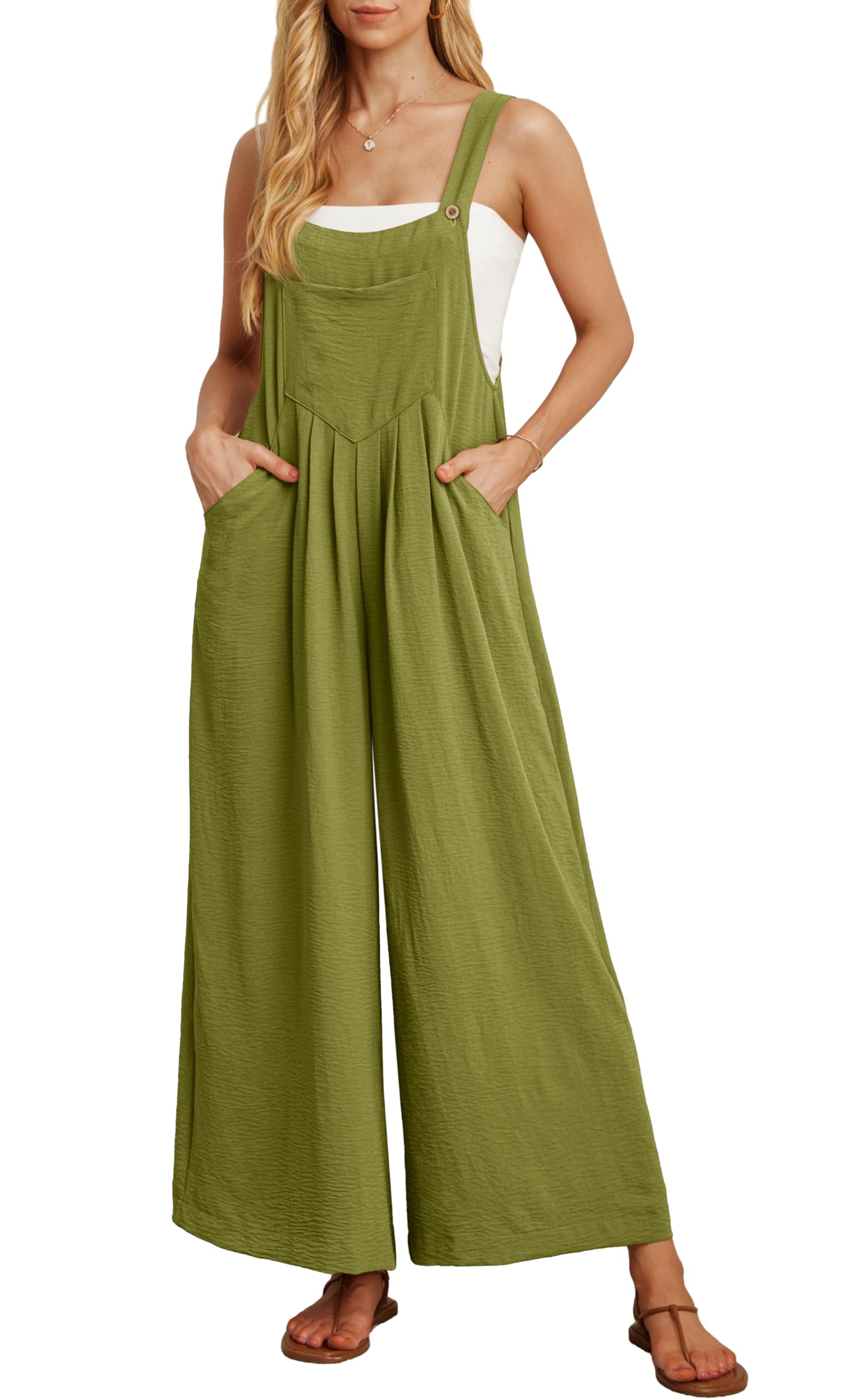 IWOLLENCE Women's Summer Jumpsuits Boho Wide Leg Overalls Casual Loose Rompers with Pockets 2025
