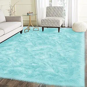 Latepis Light Blue Area Rug 6x9 Faux Fur Teal Rugs for Living Room Washable Shag Fluffy Rugs for Bedroom Dorm Fuzzy Soft Rug Home Decor Rectangle