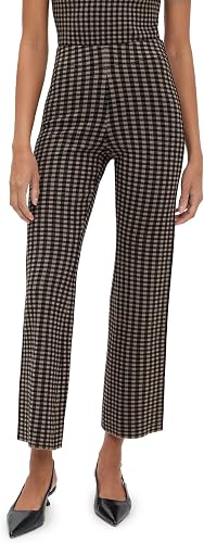 LE BOP Women's Gingham Flare Pants, Chocolate/Black, M