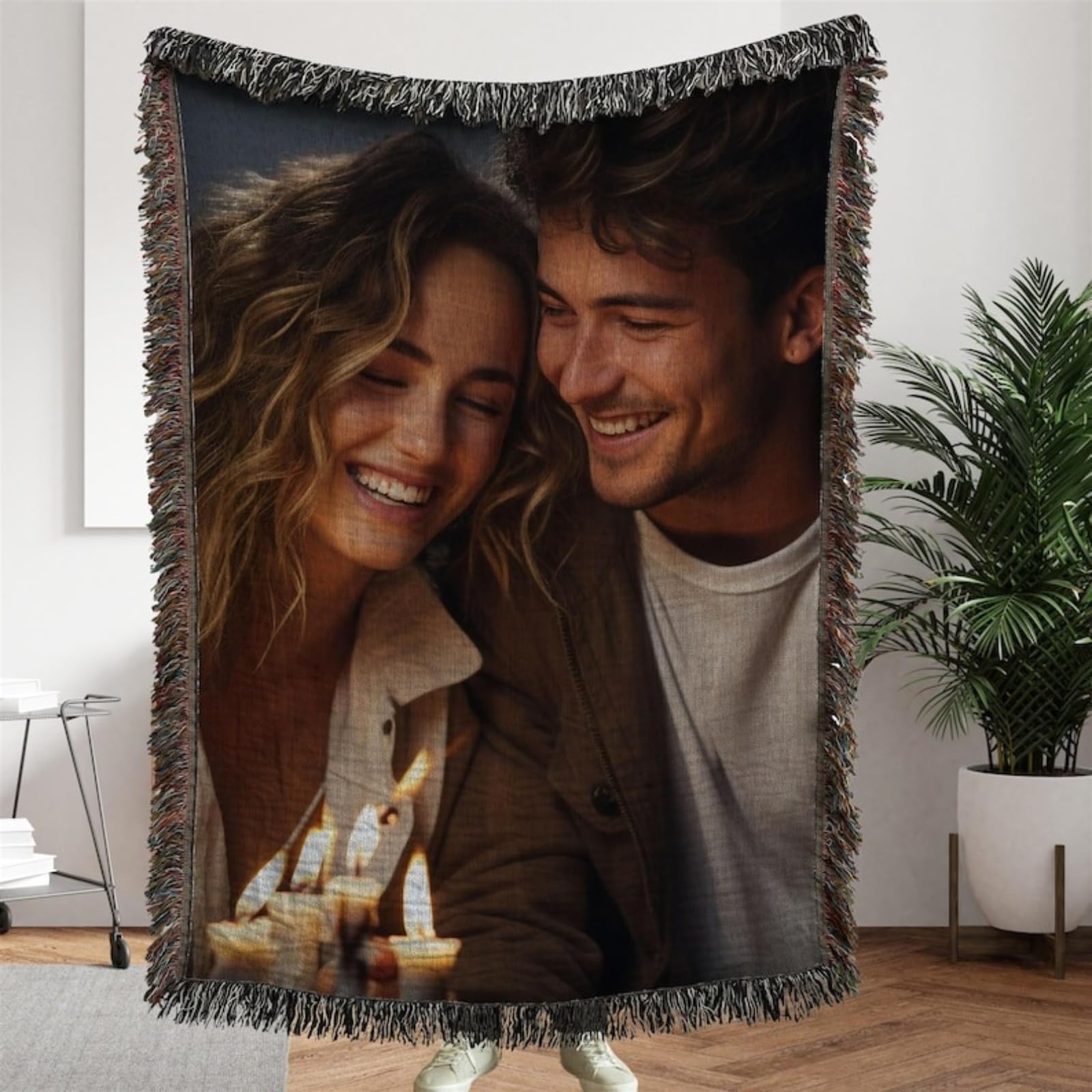 Personalisierte Baumwoll-Überwurfdecke, personalisiertes Foto, gewebte Baumwolldecke, gewebte Decke mit individuellem Foto (150 x 200 cm)