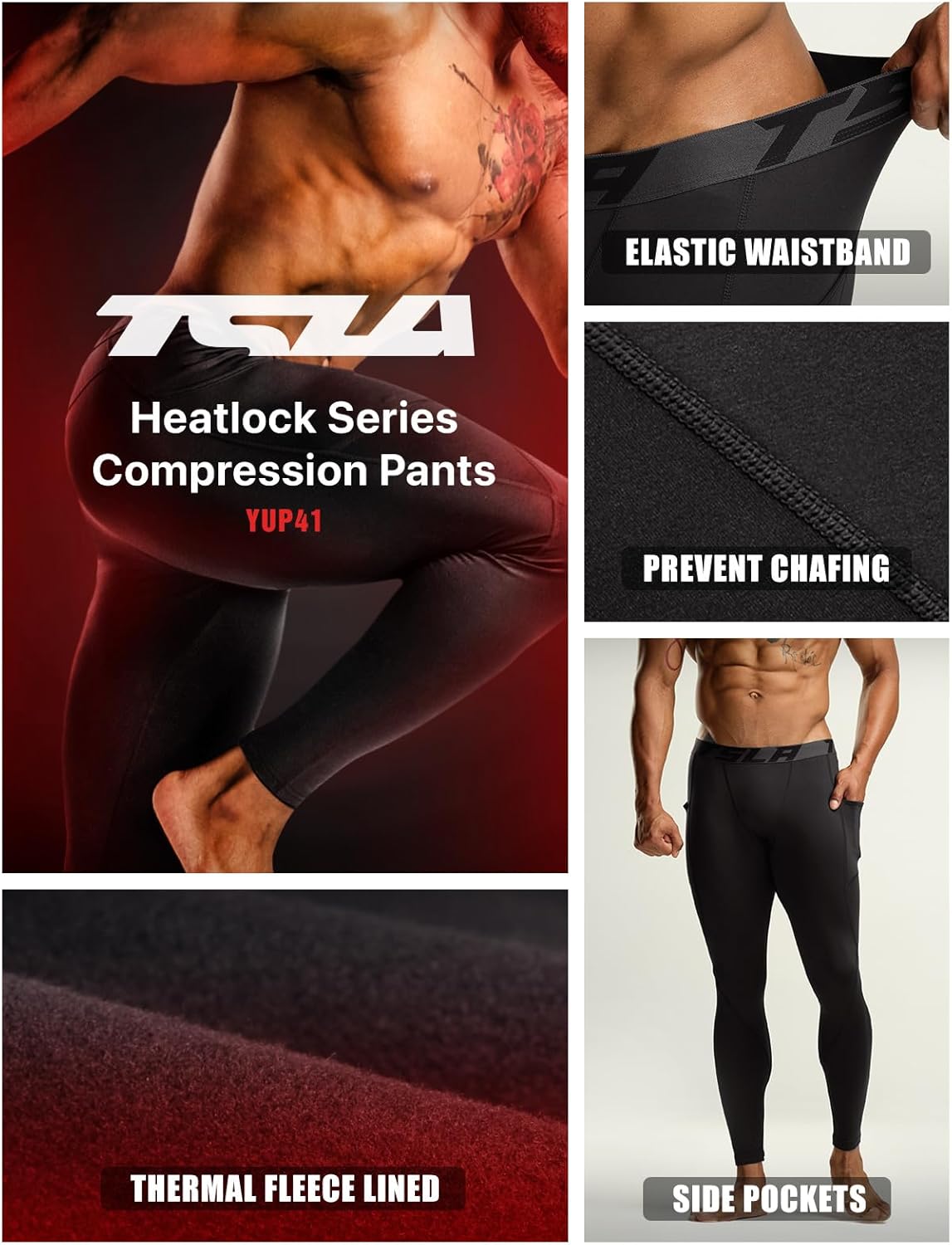 TSLA Men's Thermal Compression Pants, Athletic Sports Leggings & Running Tights, Wintergear Base Layer Bottoms - Image 7