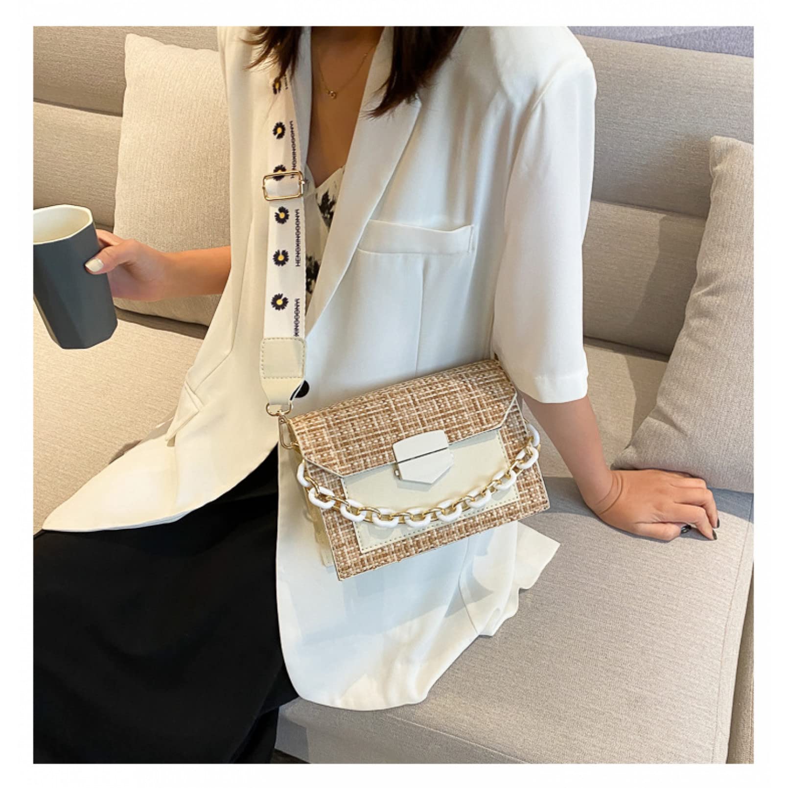 BAJIE Mini bolso de las mujeres Bolso pequeño Bolso de la moda de verano Tendencia de banda ancha de un solo hombro Messenger Bolso de hombro