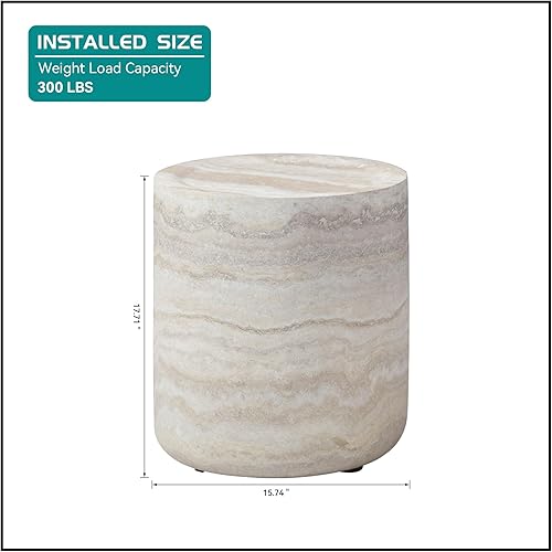 Miniatura 2 de kevinplus Mesa auxiliar redonda de piedra sintética para sala de estar, estilo moderno y contemporáneo, material de fibra de vidrio, sin montaje