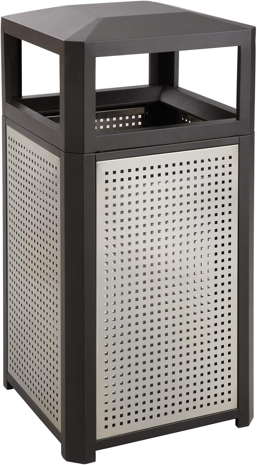 - Safco Evos Steel Trash Can, 38 Gallons, Indoor and Outdoor Use, Commercial Garbage Can with Plastic Liner