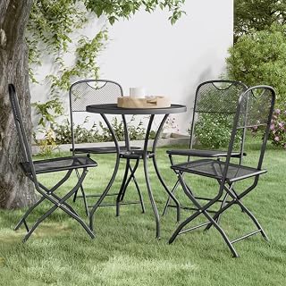 Sillas de Jardín Plegables, 4 Unidades, Estructura de Hierro con Malla Expandida, Diseño Moderno y Plegable, Resistentes y Duraderas, Sillas Terraza Exterior,Antracita, 54 x 40 x 86 cm