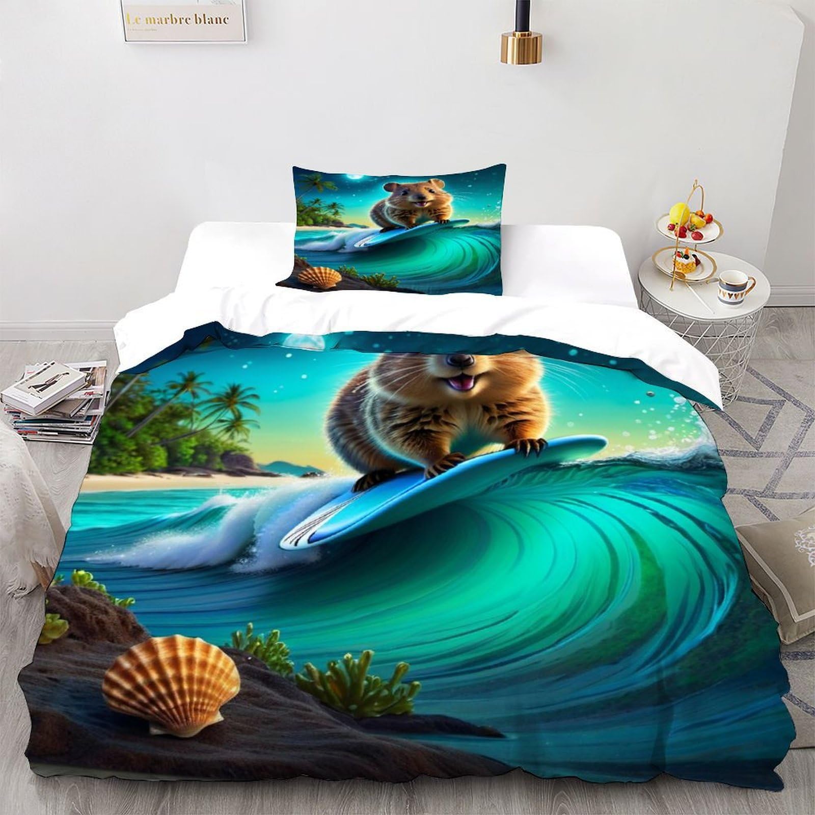 Housse de couette mer agitée 135x200 parure de lit 1 personne avec taie