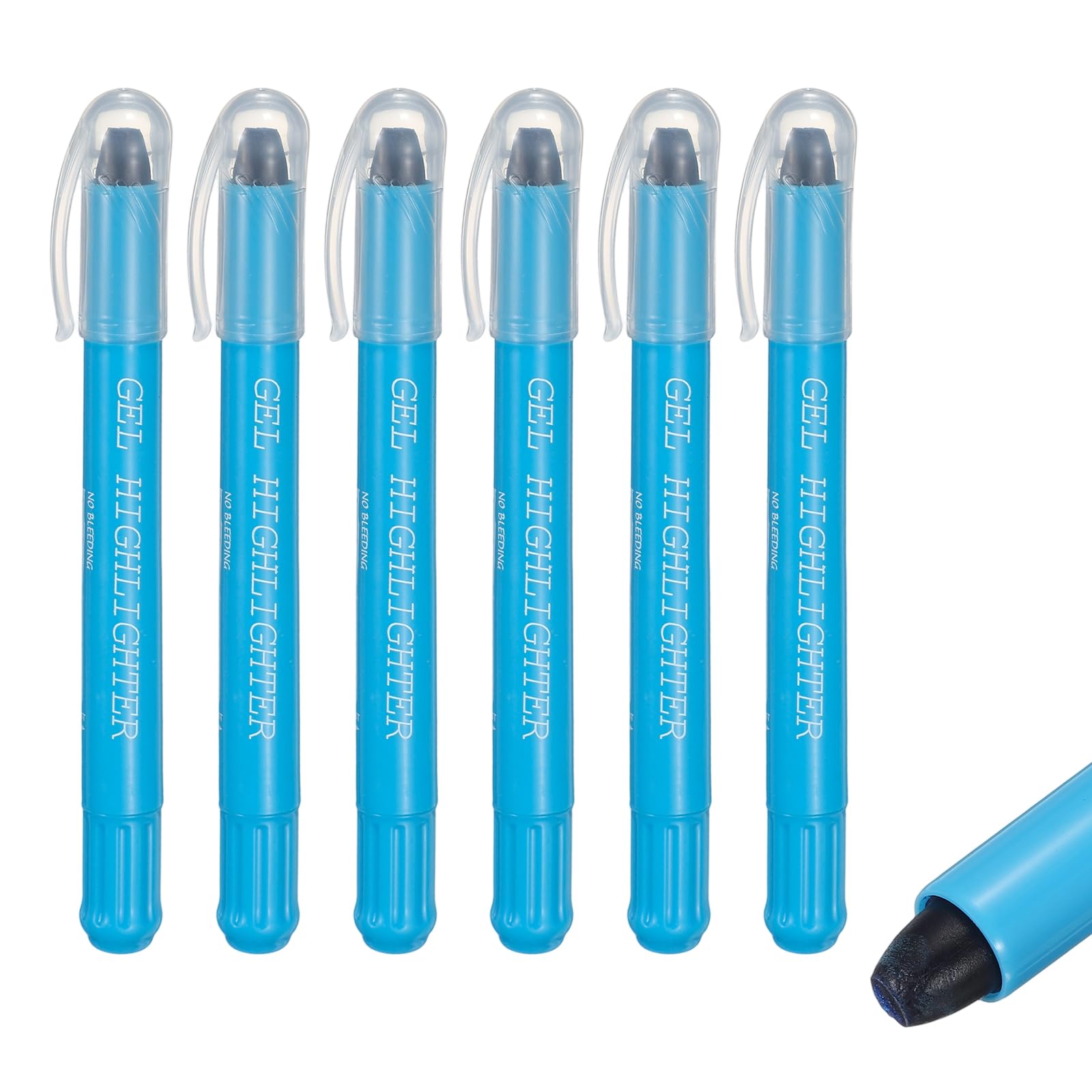 PATIKIL Blue Highlighters, 6 Pack Gel High Lighters No Bleeds Highliters Pens Wax Crayon Neon Clear View Bright Marker Pen Twist Up Stick Cute for Books Office Adults
