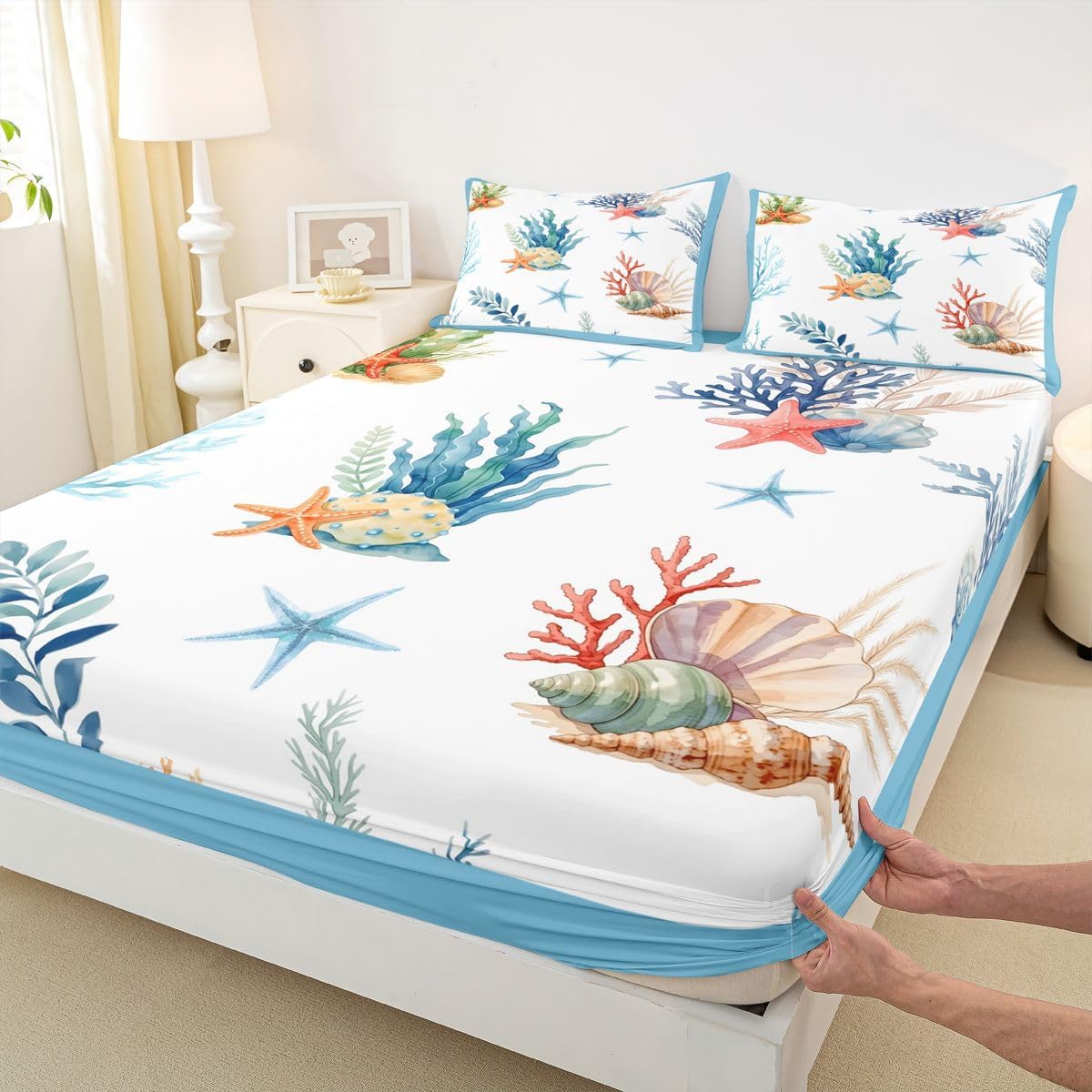 Erosebridal Cute Starfish Fitted Sheet Queen Size image 3