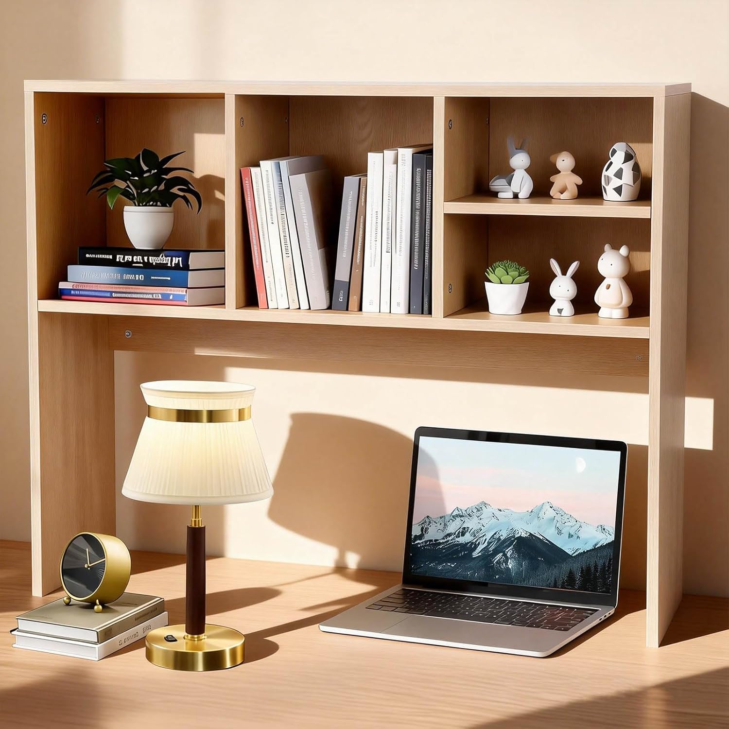 GCCSJ 2-Tier Bookshelf for Desk，Wood Desktop Bookshelf Organizer，Multifunctional Desktop Bookcase with 4 Shelves，Perfect for Organizing Books, Magazines, Office Supplies