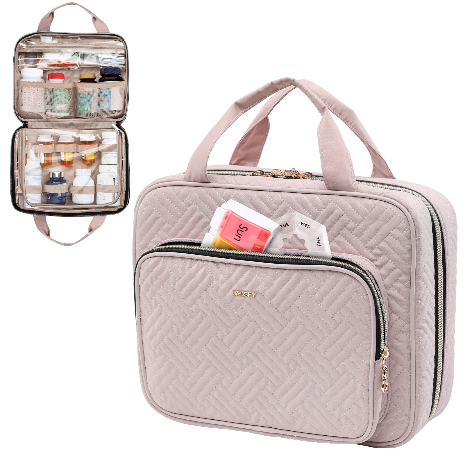 BAGSFY Medicine Bag for Traveling, Pill Bottle Organizer Storage, Large Medication Travel Case, Pills Box for Vitamin, First Aid Kit Bags Empty. (