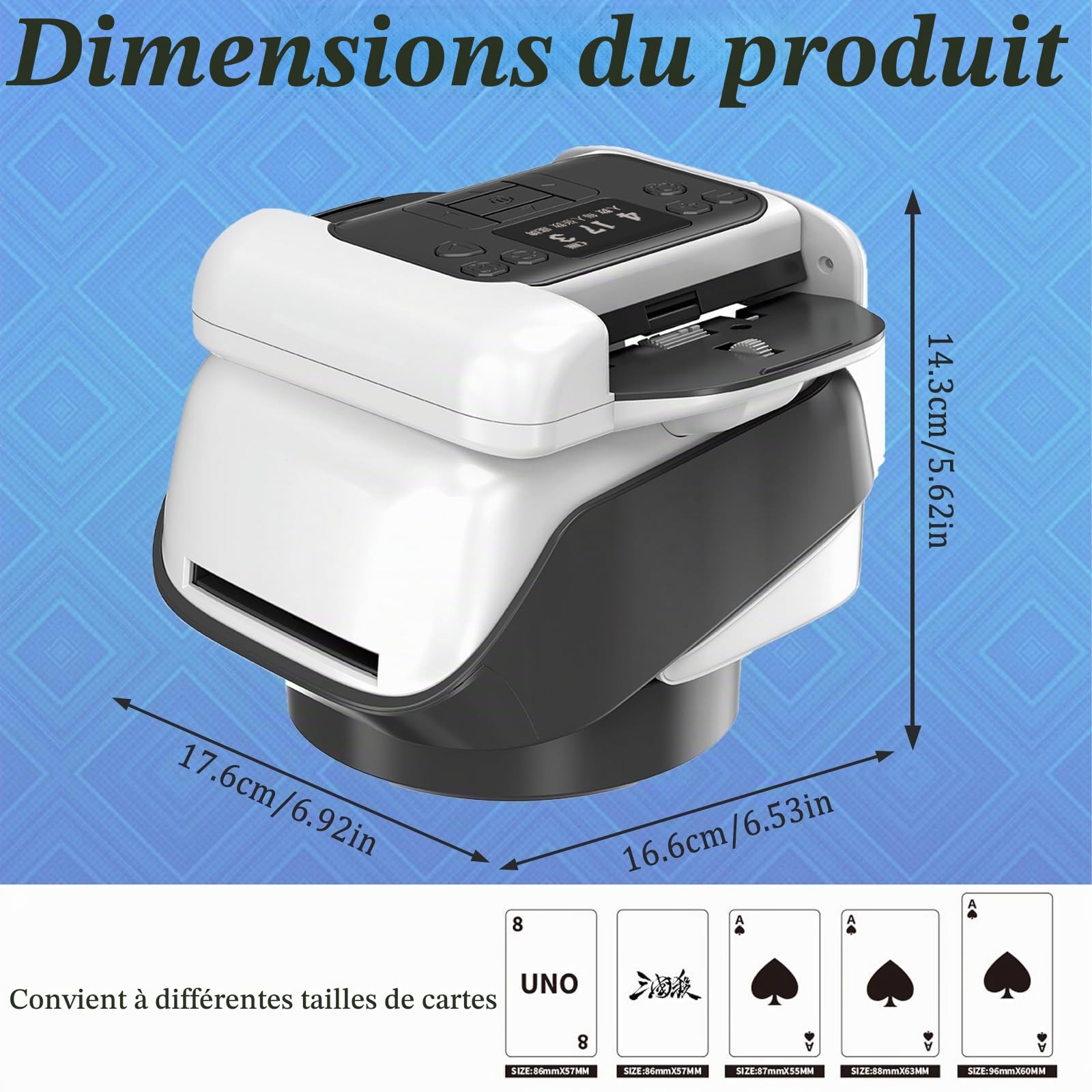 Mélangeur de Cartes Automatique Électrique pour 1-2 Jeux Rotation 360° pour 1 à 8 Joueurs, Mélangeur électrique automatique pour des jeux tels que le poker, l'UNO, le blackjack, le Texas Hold'em