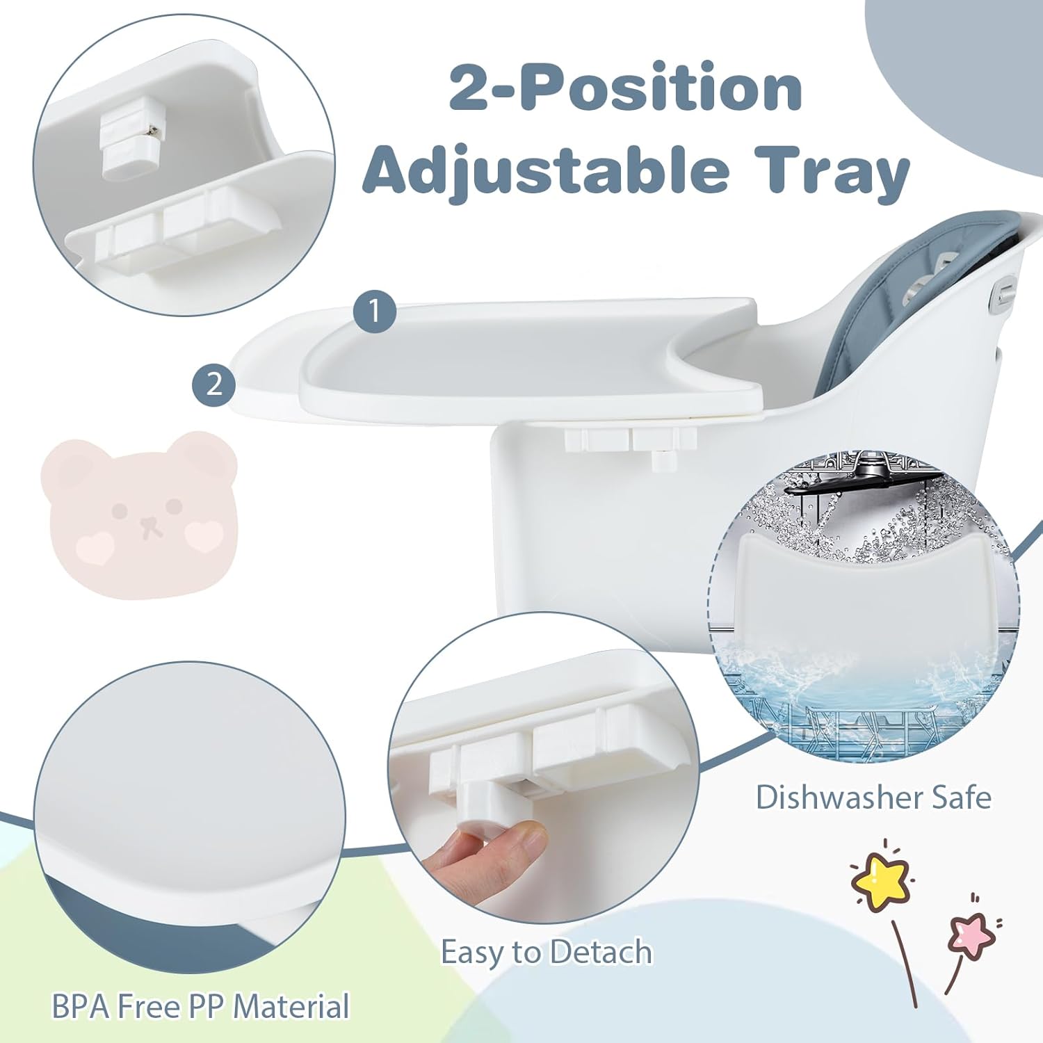 HONEY JOY 5-in-1 High Chair, Convertible Highchair for Babies and Toddlers/Kids Chair Table Set/Infant Feeding Chair w/Safety Harness, PU Leather Cushion & Removable Food Tray (Blue)