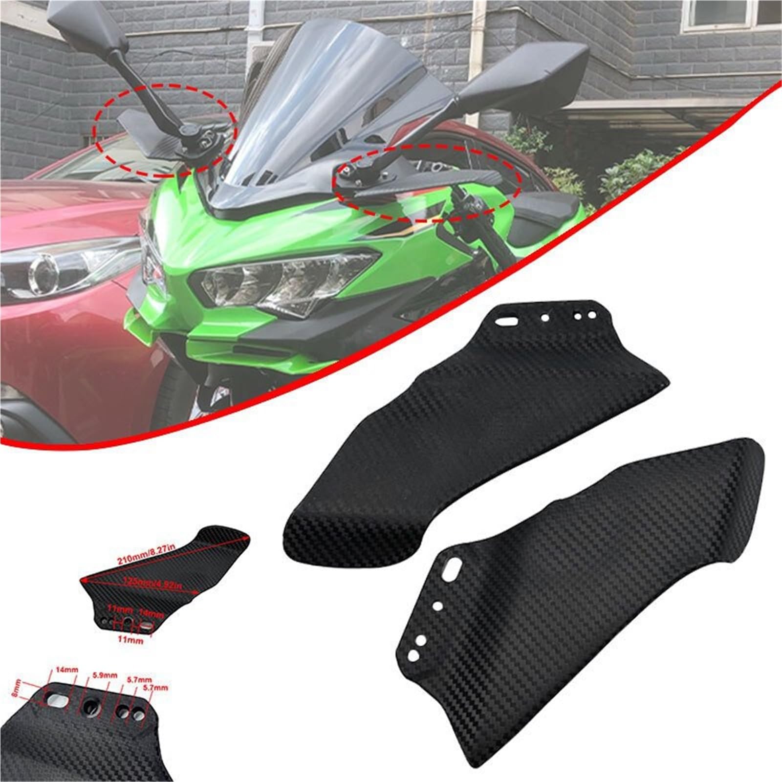 Front Bumper Splitter dachowy Pasuje do Kawasaki Ninja 250 300 400 650R ZX6R ZX10R ZX14R Z1000SX Z800 Zestaw aerodynamiczny Winglet Spoiler