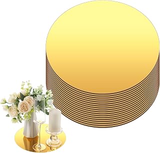 Thyle 20 Pack 10 Inch Gold Acrylic Round Mirrors for Wedding Centerpieces, Table Decor, Baby Shower, Party Candle Plates - Shatterproof 1mm Thick