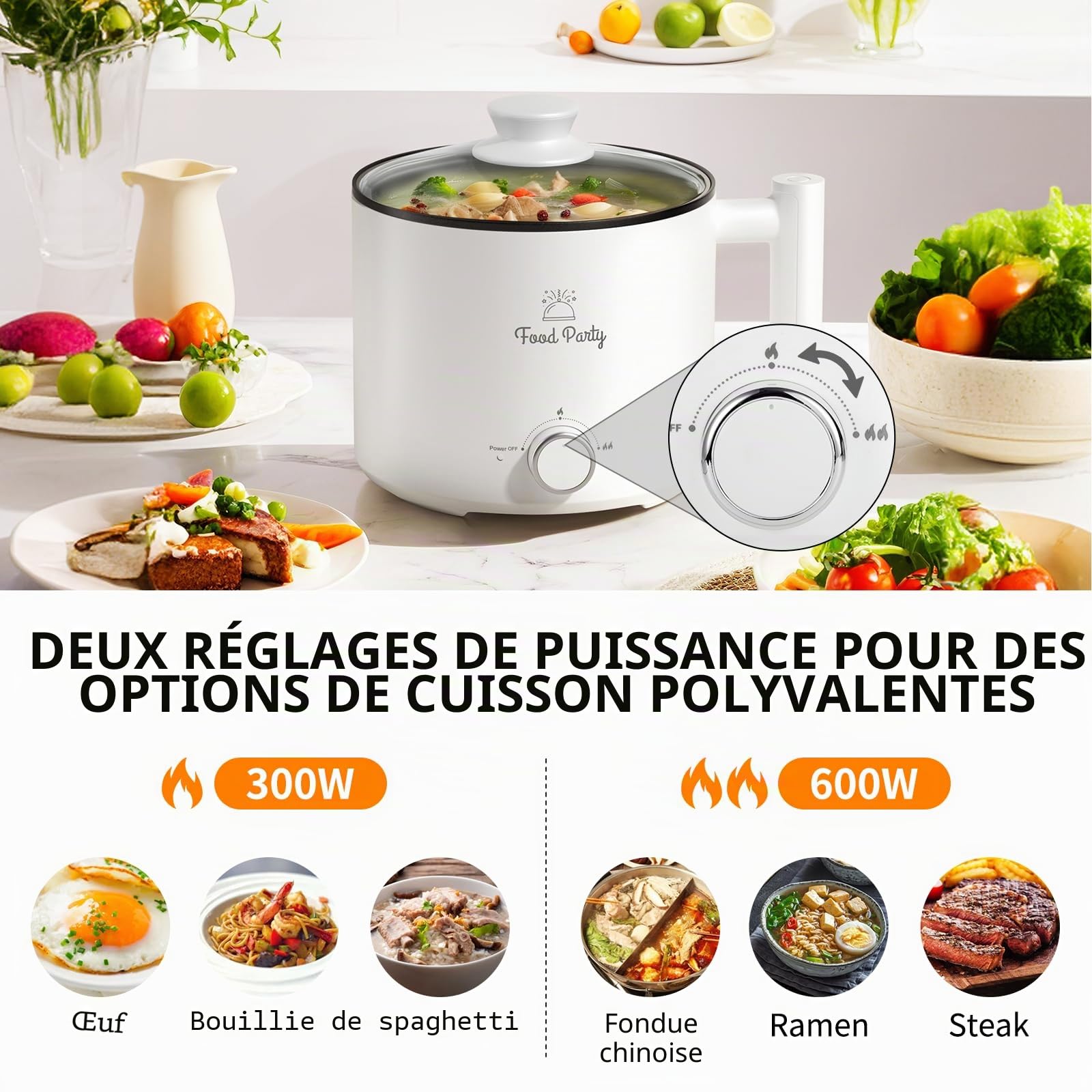 Food Party Appareil à Fondue Chinoise Electrique Hot Pot Avec Cuiseur Vapeur Casserole 1,8L 220V Hotpot Wok Electrique