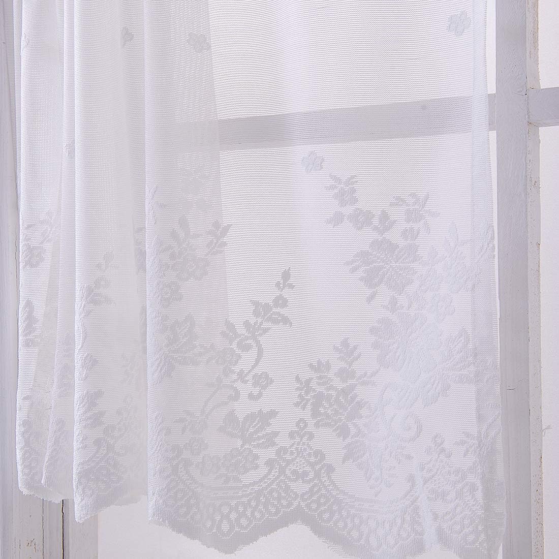vctops Lace Sheer Kitchen Tier Curtain Set Floral Embroidered Cafe Tiers Rod Pocket Small Half Window Curtains 2 Panels (54" x 35", White)