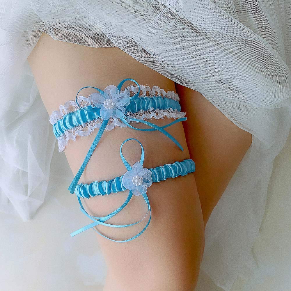 Giarrettiera Sposa In Pizzo - 2 Pezzi Con Fiocco Di Raso - Foto 1
