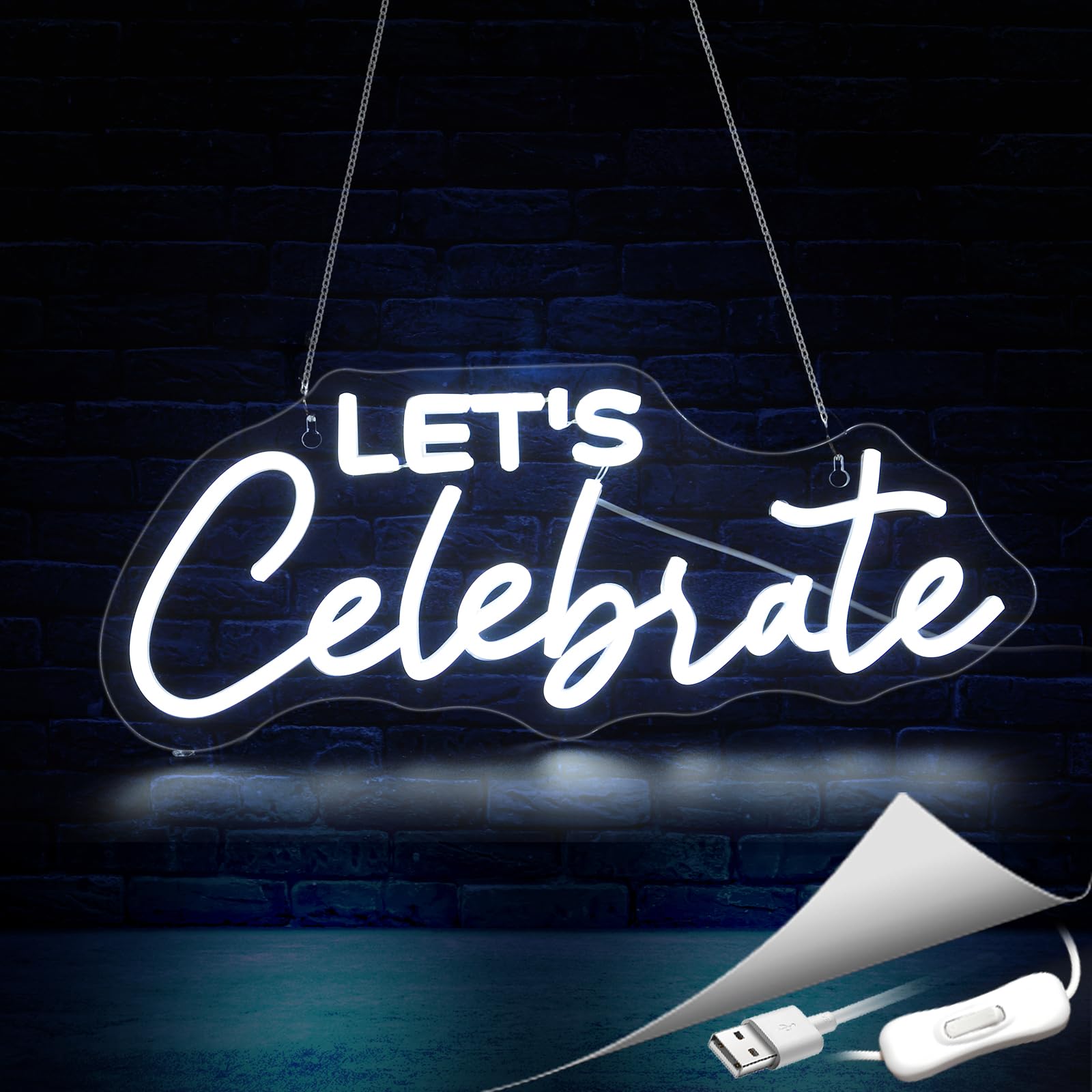 Gdbkabf Let's Celebrate Neon Sign, Neon Signs for Wall Decor Neon LED Signs Room Neon Light Up Signs Home Decor