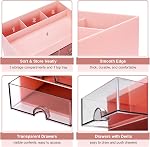 Meiikun Organisateur de bureau et accessoires, Boîte de rangement de papeterie en plastique 4 Des tiroirs, 3 Compartiments & un plateau haut, les organisateurs de salle de bains Porte brosse de maquillage pour les femmes, 21 cm x 14.2 cm x 12.2 cm (puce)
