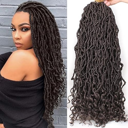 Miniatura 13 de Leeven 7 Paquetes Cabello Crochet Faux Locs con Puntas Rizadas 14 Pulgadas Pre-enrollado Goddess Locs Trenzas Crochet Cabello 84 Hebras Negro