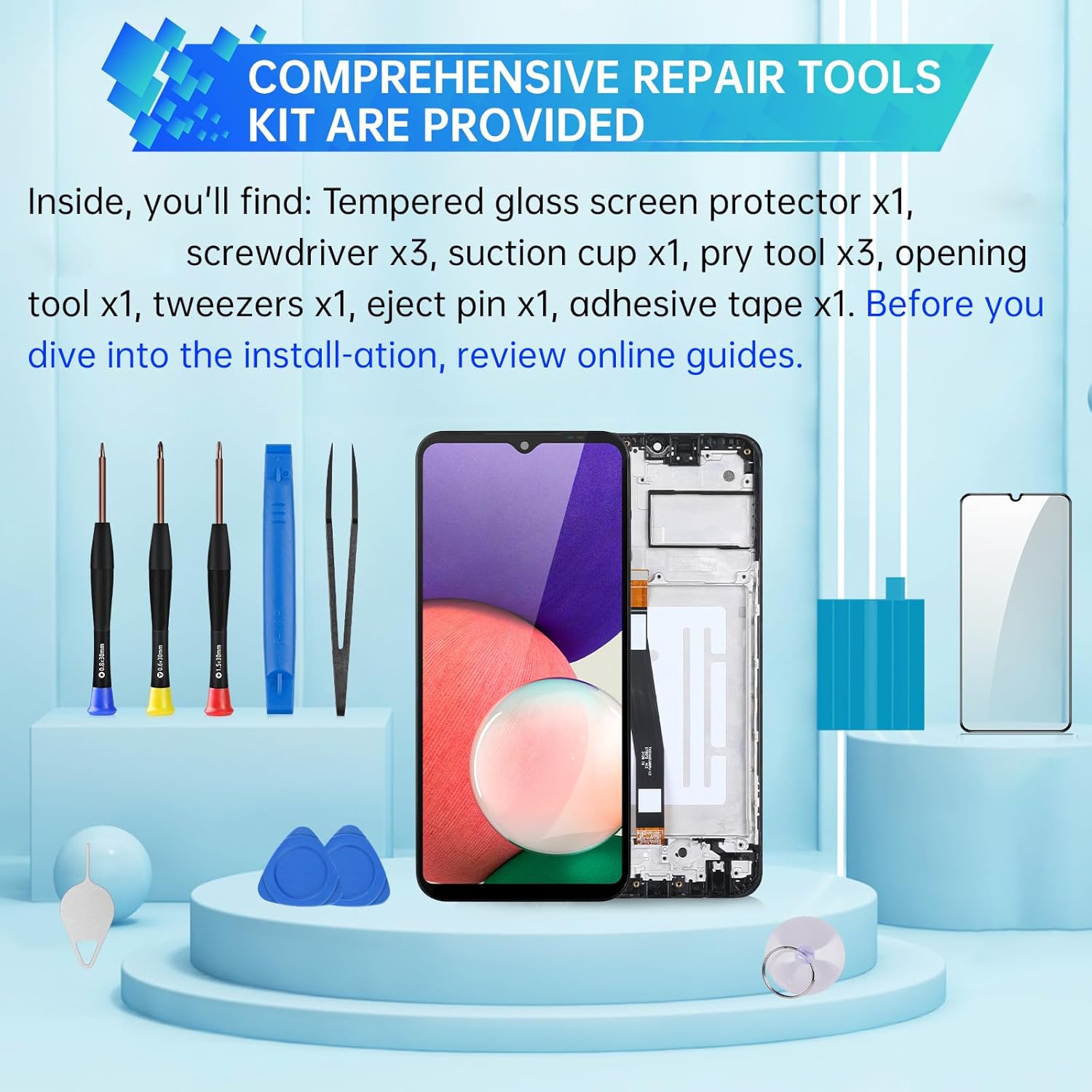 for Samsung Galaxy A22 5G Screen Replacement with Frame LCD Display Touch Digitizer Full Assembly Fix Glass with Repair Tools Kit A226B A226BR