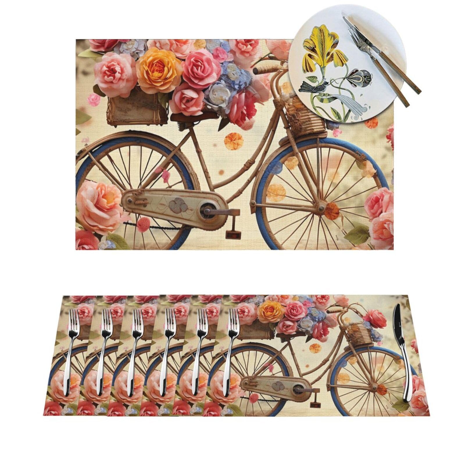 Sets de table en PVC tissé fleuri lot de 4 napperons lavables 45x30 cm