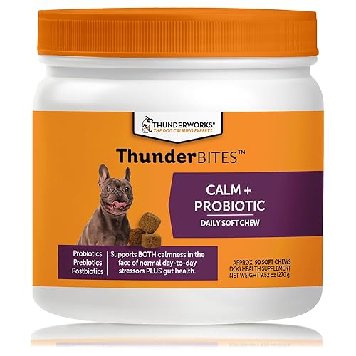 ThunderBites Calm + Probiotics for Dogs Daily Supplement Soft Chews, Supporting Dog Digestive & Gut Health with Probiotics, Prebiotics & Postbiotics + Calming Support for Daily Stressors, 90 Count
