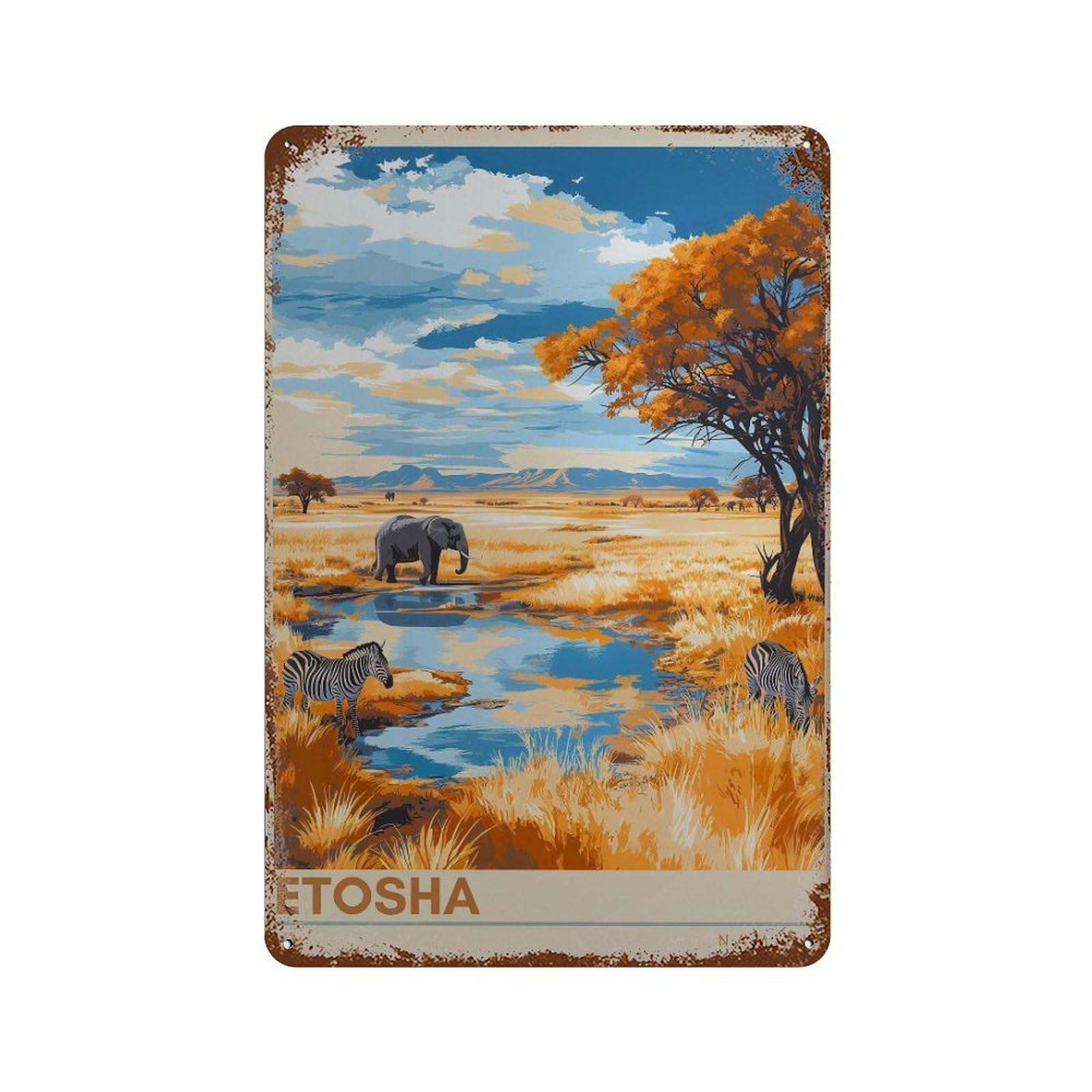 xiaoxiaoshen Etosha National Park Namibia Savanah Wildlife Wall Decor Art Metal Tin Poster Modern Home Decor Art Home Bar Shop Decorations Vintage Sign 30x20cm