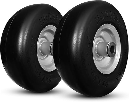 Miniatura 8 de Horseshoe (Juego de 2 paquetes) Nuevos neumáticos lisos 9x3.50-4 con llanta de acero para Toro Exmark Walk Behind 1-513648 Solid Lawn & Gardon