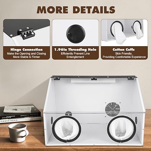 Miniatura 6 de 2 agujeros totalmente cerrados mesa de molienda eléctrica pulidora caja de polvo cubierta de acrílico caja de polvo con luz LED y ventilador para