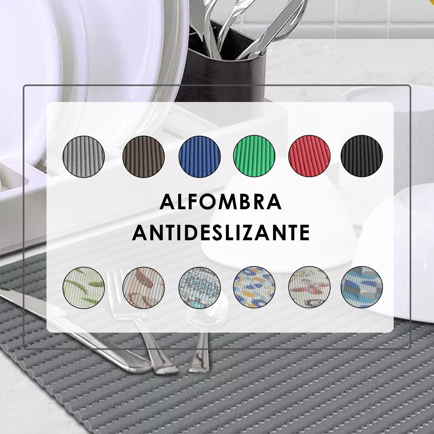 MERCURY TEXTIL- Alfombrilla Antideslizante de Goma Eva Protección de Cajones, Estantes Anchura de 65cm, Alfombrilla Impermeable para Baño, Tapete, Fregadero y Cocina (200x65cm, Gris)