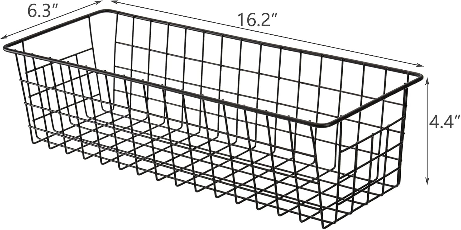 Hedume 3 Pack Metal Wire Storage Organizer Basket, 16.2" x 6.3" x 4.4" Bin Basket with Handles, Versatile Organizer for Kitchen, Pantry, Closet, Laundry Room, Cabinets, Bathroom - Black - Image 4