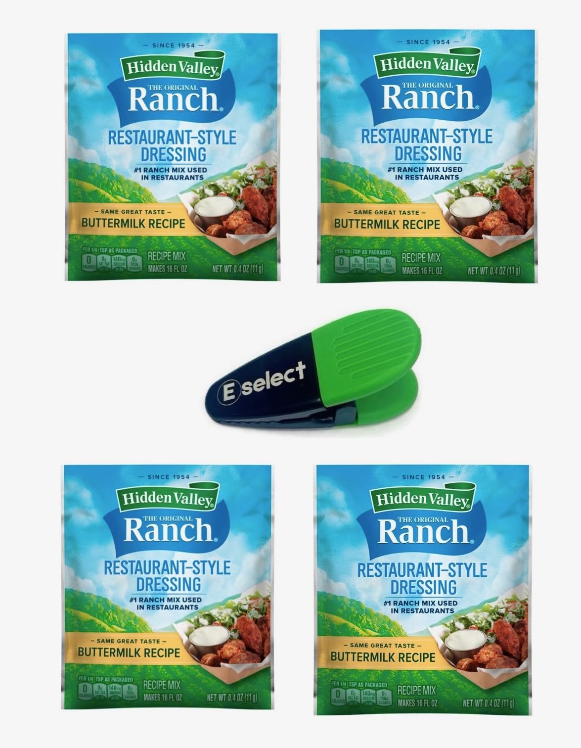 Hidden Valley Ranch Restaurant Style Dressing Buttermilk Recipe - (4) Hidden Valley Buttermilk Recipe 0.40 Ounce Packets Bundled with (1) Eselect Bag Clip