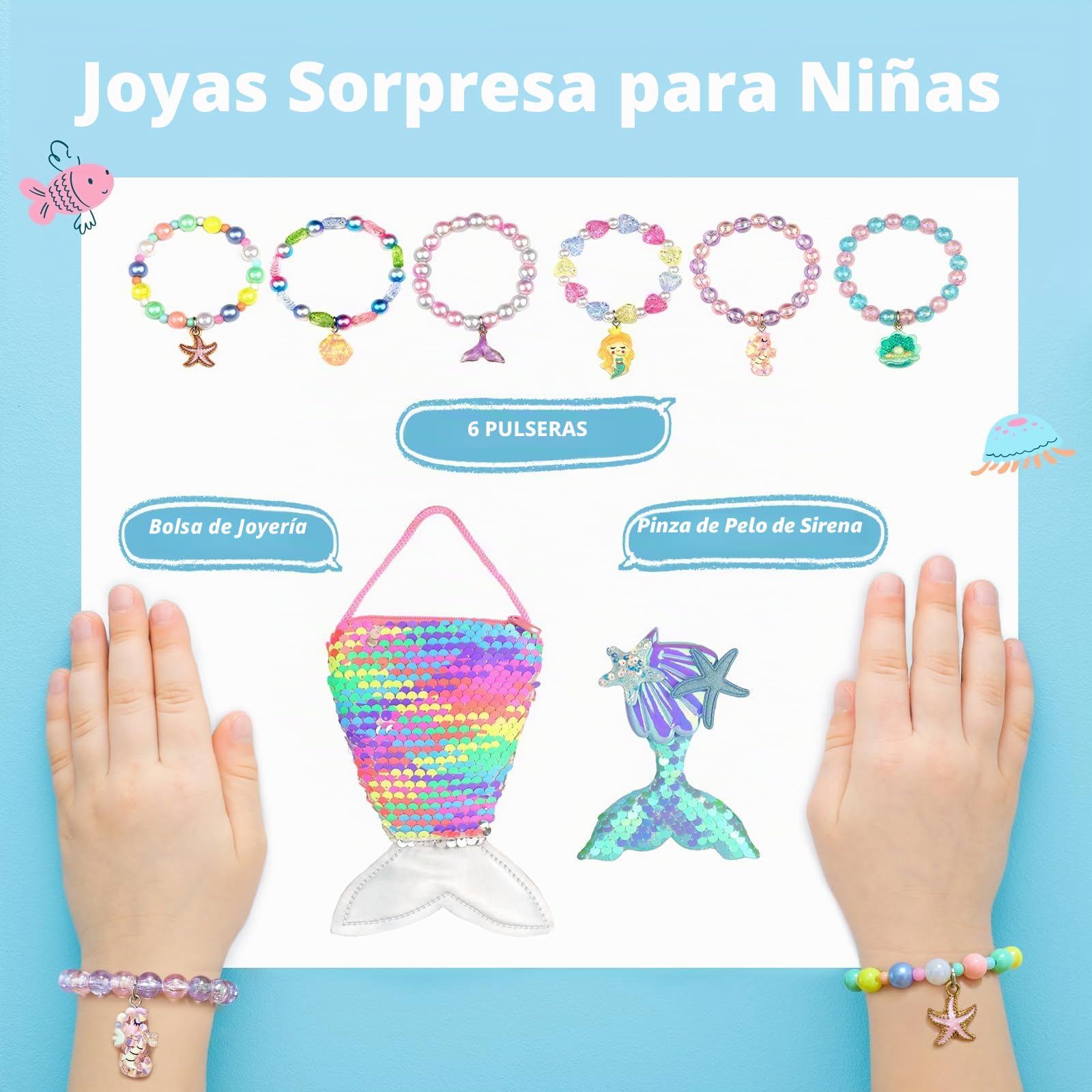 Bombas de baño para niños con sorpresa en el interior, 6 bombas de baño orgánicas para niñas y niños de 3 a 12 años, set de regalo de bombas de baño para cumpleaños con pulseras de sirena
