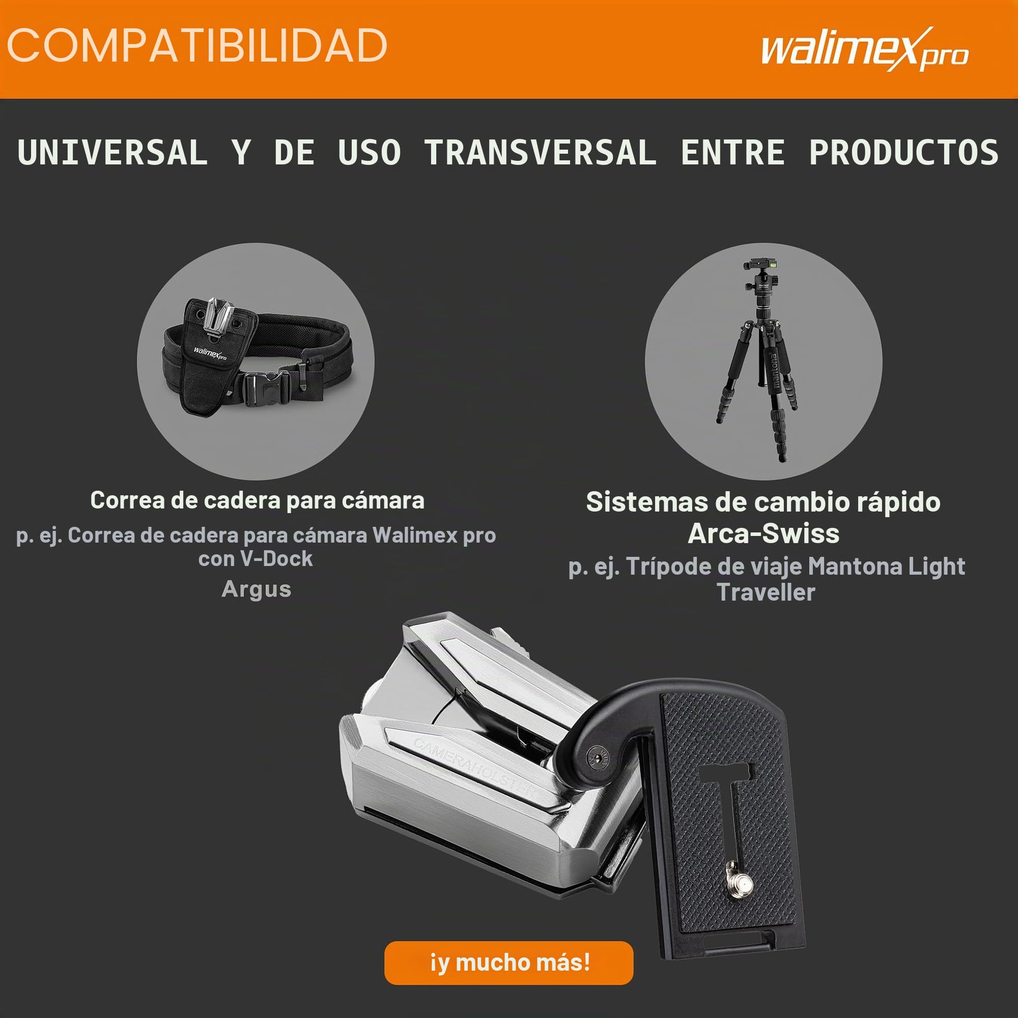 Walimex pro Cinturón de cadera para cámara con V-Dock Argus – Correa con funda para fotografía y fotografía al aire libre – Soporte para cámara V Clip con cinturón abdominal