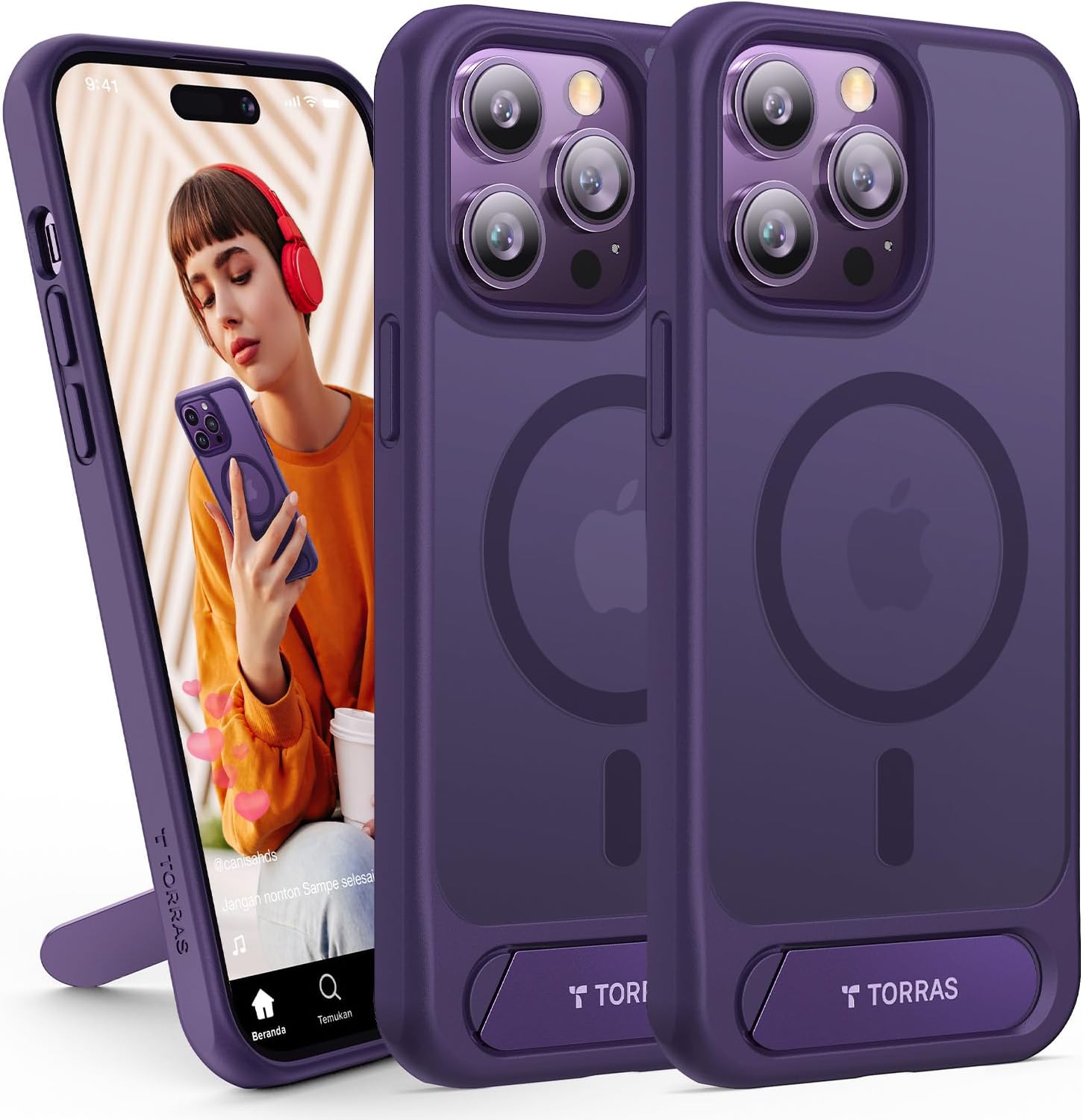 TORRAS for iPhone 14 Pro Max Case Translucent Purple | Strong Magnetic & Seamless Stand, Fit for MagSafe, Military-Grade Drop Protection, Sturdy Adjustable Built-in Kickstand, Slim Matte Finish Purple for iPhone 14 Pro Max