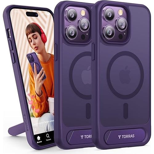 TORRAS for iPhone 14 Pro Max Case Translucent Purple | Strong Magnetic & Seamless Stand, Fit for MagSafe, Military-Grade Drop Protection, Sturdy Adjustable Built-in Kickstand, Slim Matte Finish