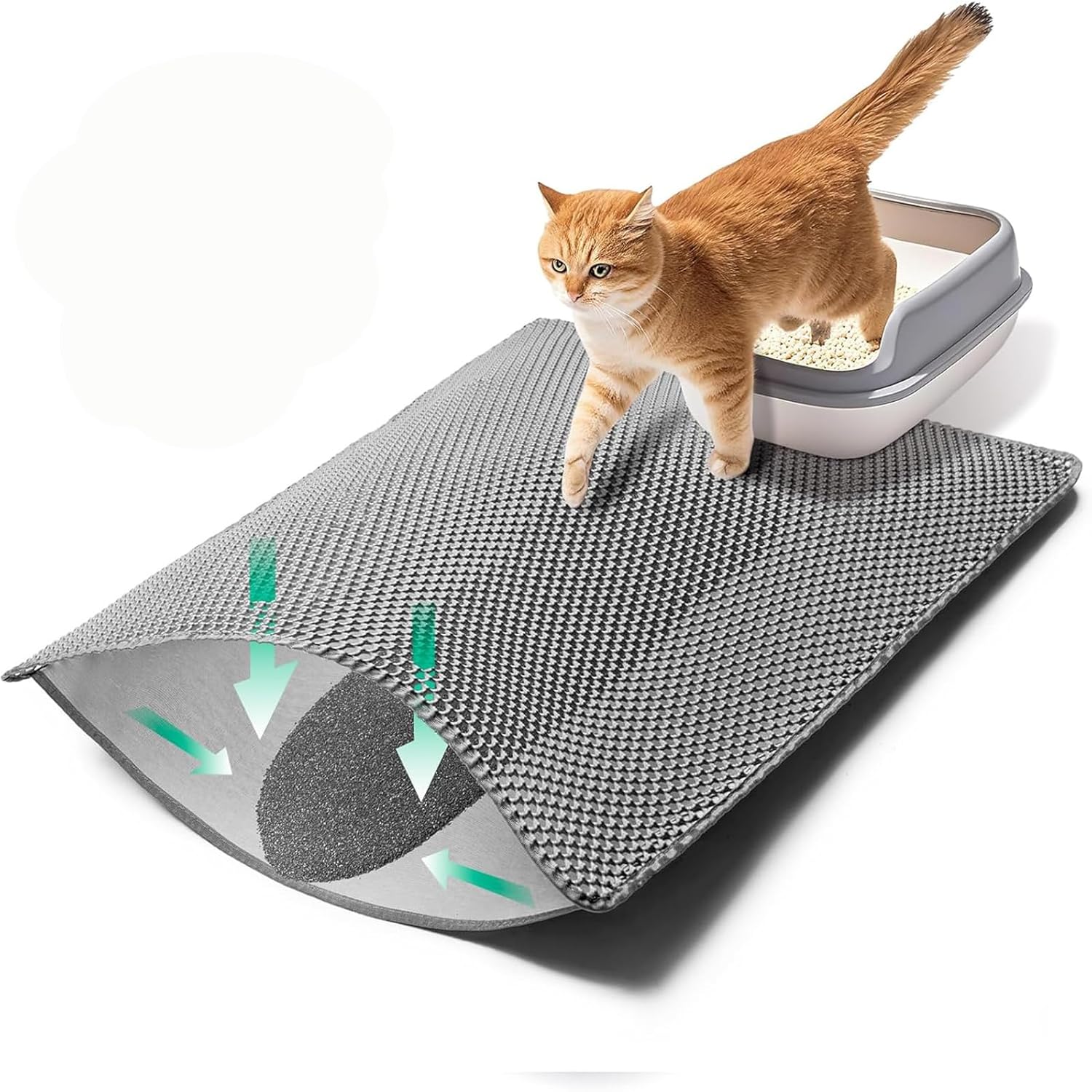 GRELY Cat Litter Mat,XL47''X 28'' Extra Large Litter Trapping Mat,Kitty Litter Box Mat,Double Layer Cats Rug for Pet, Litterbox Mats for Floor,Waterproof Urine Proof,Non-Slip