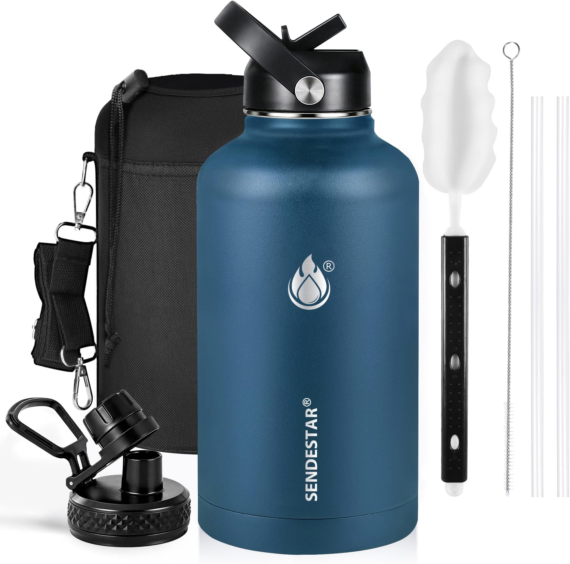 - Insulated Water Bottle 64 oz, Triple Wall Vacuum Stainless Steel Water Bottles (Cold for 48 Hrs), Leak Proof & Non-BPA, Half Gallon Water Flask Jug Wide Mouth Straw Lid & Spout Lid