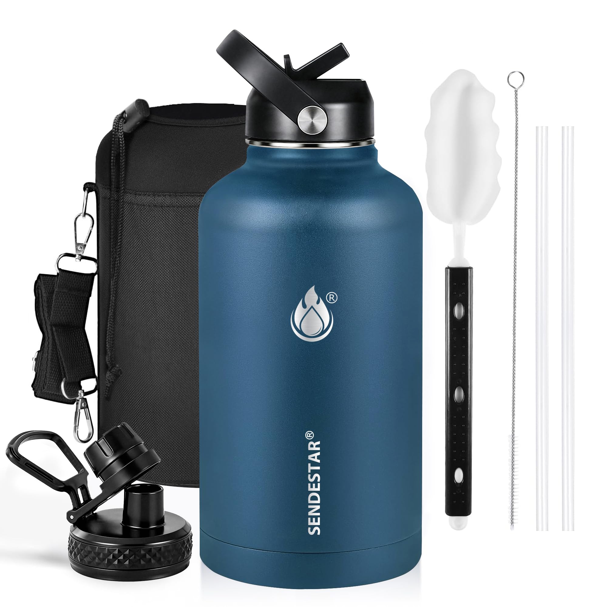 - Insulated Water Bottle 64 oz, Triple Wall Vacuum Stainless Steel Water Bottles (Cold for 48 Hrs), Leak Proof & Non-BPA, Half Gallon Water Flask Jug Wide Mouth Straw Lid & Spout Lid