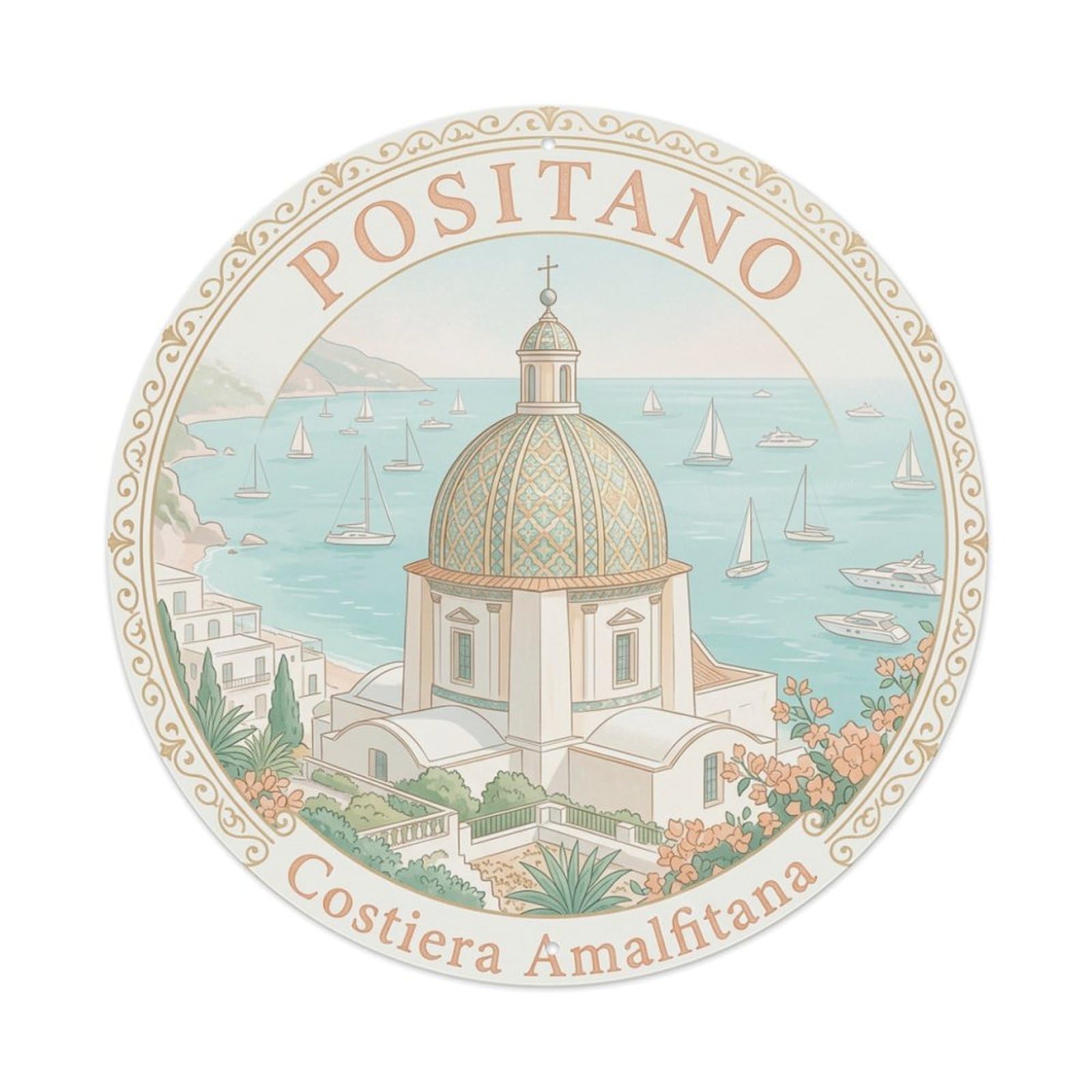 Vintage Travel Positano Italy Globe 1 Metal Tin Sign Plaque