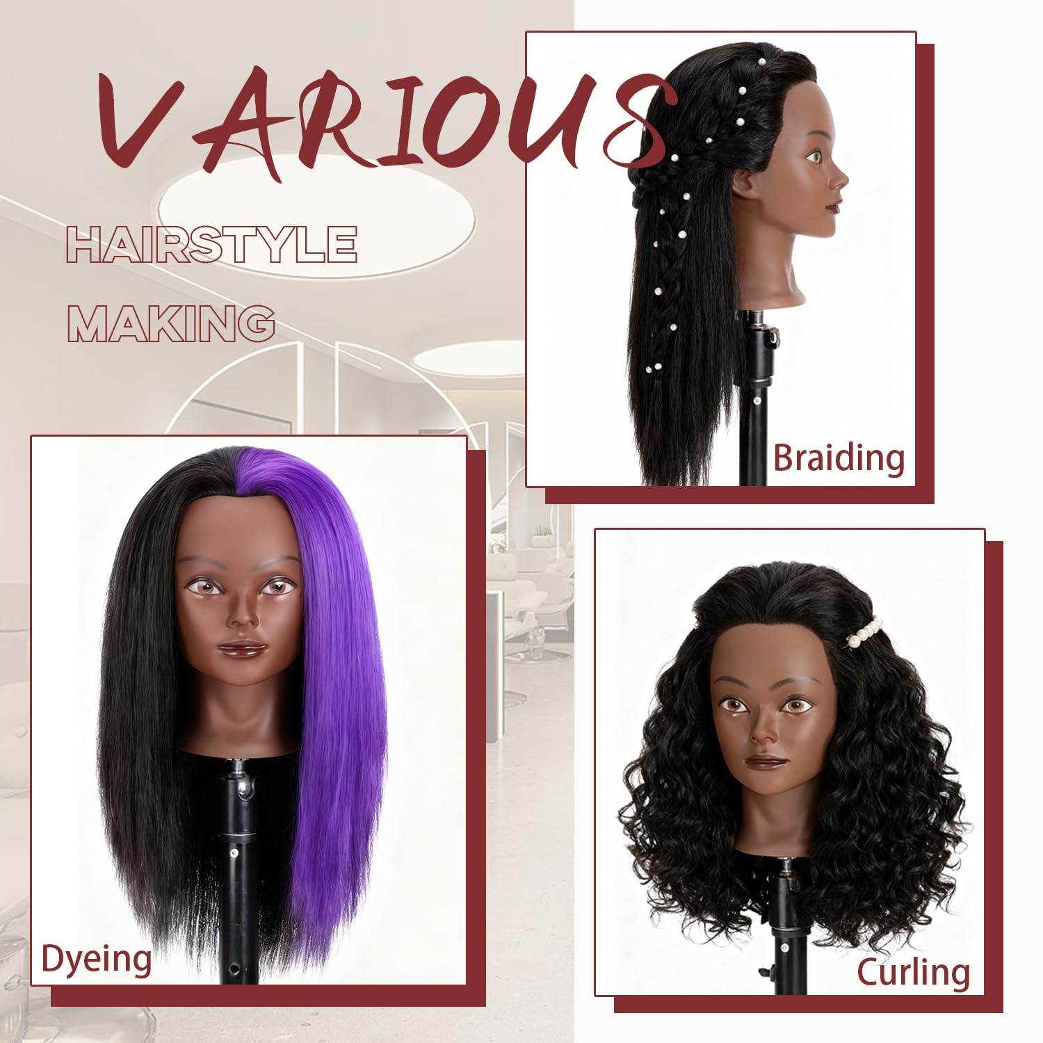 Ineffable 16" Trainingskopf Schaufensterpuppenkopf mit Echthaar Puppenkopf mit Haaren 100% Echthaar Schaufensterpuppenkopf Puppentrainingskopf mit freiem Klemmhalter (C14)