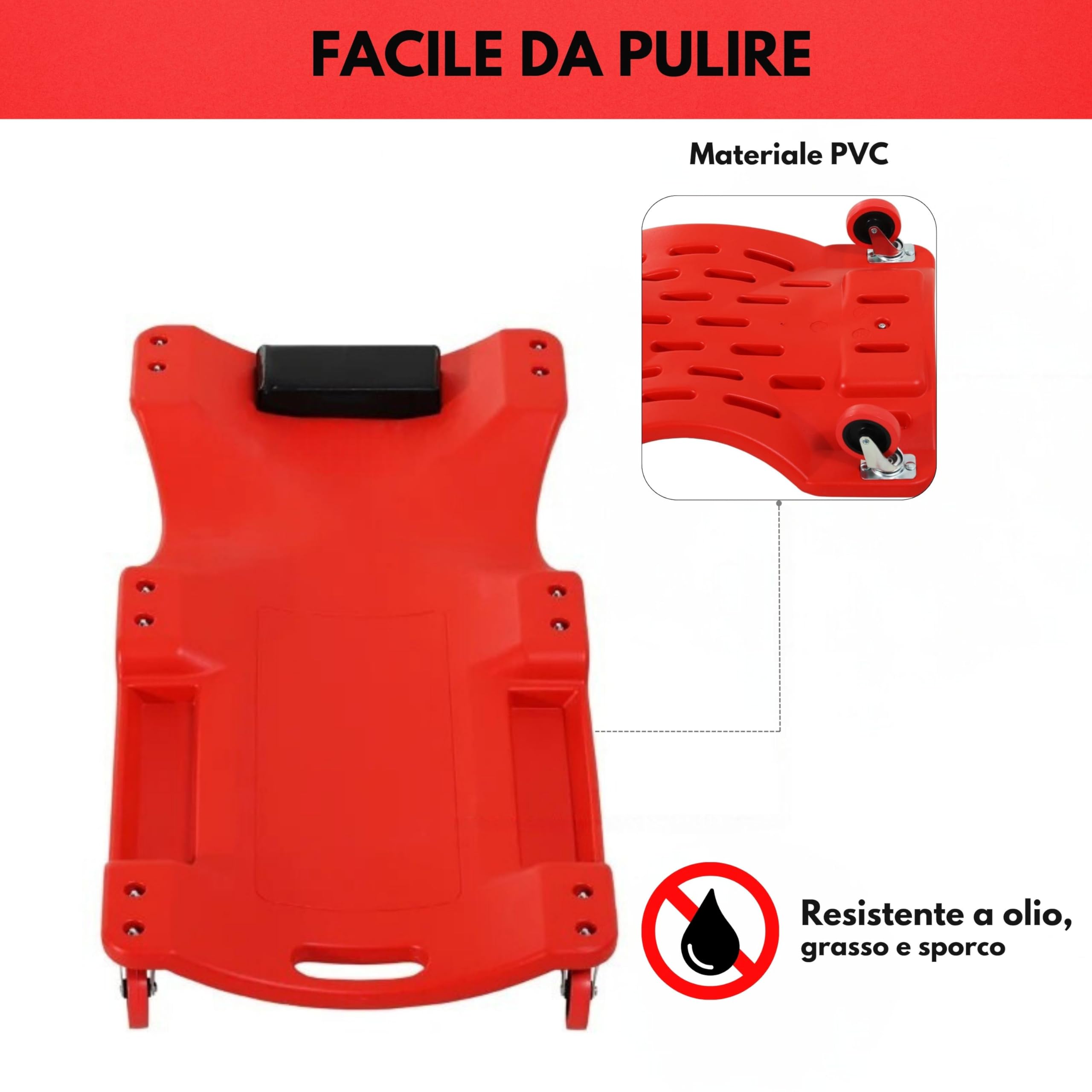 YASTA Carrello sotto Auto da Meccanico Auto Roll Sdraio Officina con Poggiatesta 90 cm Lettino Sottovettura Riparazioni con 6 Ruote