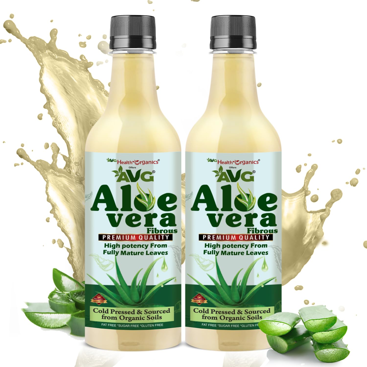 AVG Health Organics Aloevera Fibrous | Pulpy Aloevera Juice | High Potency & Cold Pressed | Rejuvenates Skin and Hair- No Added Sugar -500 ML| pack of 2